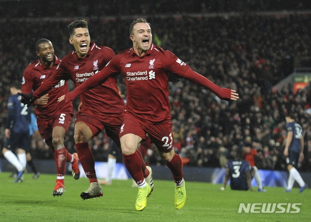 【리버풀=AP/뉴시스】 결승골 넣은 샤키리