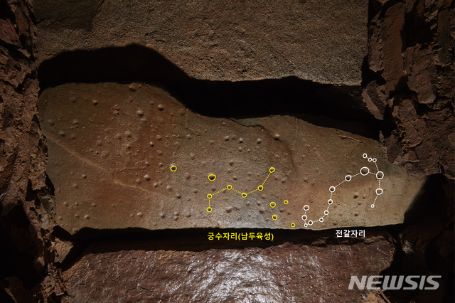 함안 말이산 고분군 전경 13호분 돌덧널 덮개돌 아래면의 별자리