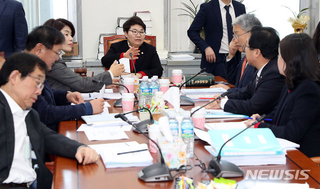 【서울=뉴시스】이종철 기자 = 26일 서울 여의도 국회에서 열린 환경노동위원회 고용노동소위원회 산안법 관련 회의에서 임이자 소위원장이 회의를 주재하고 있다. 2018.12.26. jc4321@newsis.com