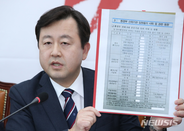 【서울=뉴시스】박미소 수습기자 = 김용남 전 국회의원이 지난해 12월 26일 오후 서울 여의도 국회에서 열린 자유한국당의 청와대 특감반 진상조사단 회의에서 '환경부 산하기관 임원들의 사퇴 등 관련 동향' 문건을 들고 발언하고 있다. 2018.12.26.&nbsp;&nbsp; misocamera@newsis.com