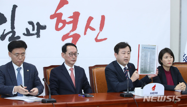 【서울=뉴시스】박미소 수습기자 = 김용남 전 국회의원이 지난달 26일 오후 서울 여의도 국회에서 열린 자유한국당의 청와대 특감반 진상조사단 회의에서 '환경부 산하기관 임원들의 사퇴 등 관련 동향' 문건을 들고 발언하고 있다. 2018.12.26.  misocamera@newsis.com