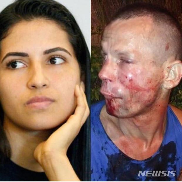 【서울=뉴시스】가짜 총으로 위협하는 강도를 주먹과 니킥으로 제압, 경찰에 넘긴 브라질의 여성 UFC 선수 폴리아나 비아나(26, 왼쪽)와 그녀의 저항에 얼굴에 심한 부상을 당한 강도의 모습. 이 강도는 비아나의 공격에 "경찰을 불러달라"고 호소했다. <사진 출처 : 인스타그램> 2019.1.9