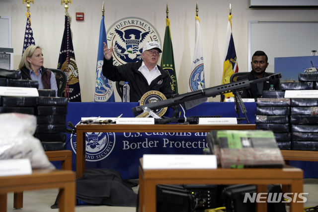 President Donald Trump speaks at a roundtable on immigration and border security at U.S. Border Patrol McAllen Station, during a visit to the southern border, Thursday, Jan. 10, 2019, in McAllen, Texas. (AP Photo/ Evan Vucci)