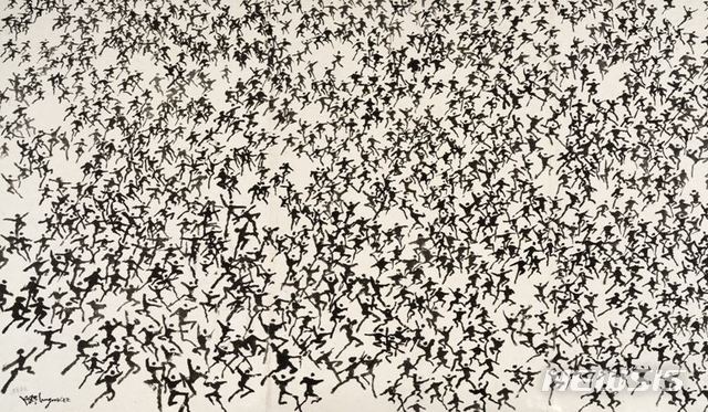 【서울=뉴시스】 이응노, 군상 People, 1983, Ink on Korean paper, 101 x 200 cm