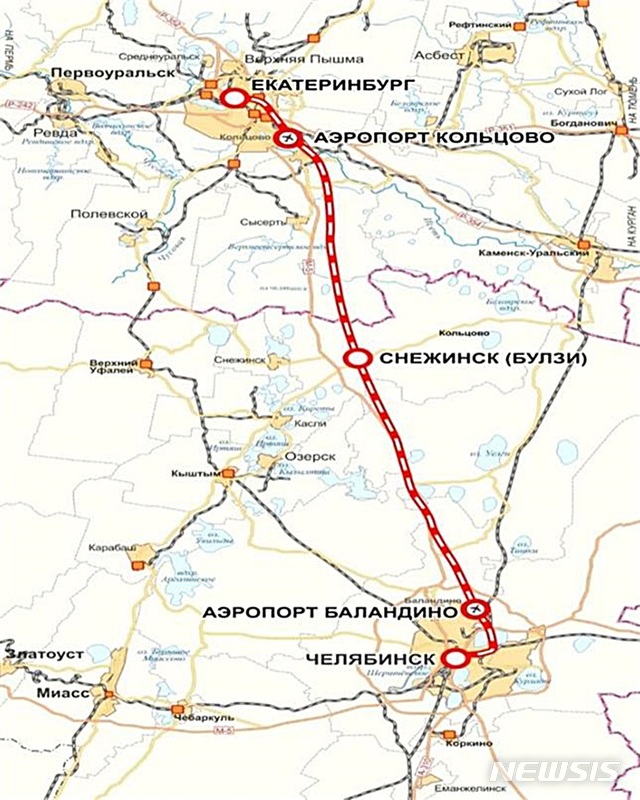 【대전=뉴시스】김양수 기자 = 한국철도시설공단이 국내 기업들과 함께 예비타당성 조사를 시행하는 러시아 우랄고속철도의 노선도.2019.01.17(사진=한국철도시설공단 제공) photo@newsis.com