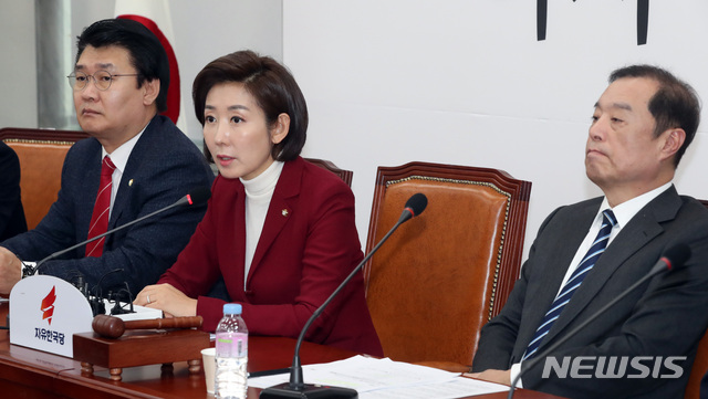 【서울=뉴시스】박영태 기자 = 17일 오전 서울 영등포구 여의도 국회에서 열린 자유한국당 비상대책위원회의에서 나경원 원내대표가 발언하고 있다. 2019.01.17. since1999@newsis.com