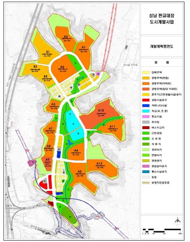 【서울=뉴시스】성남 판교대장 도시개발사업 개발계획 평면도 (출처=성남의뜰)