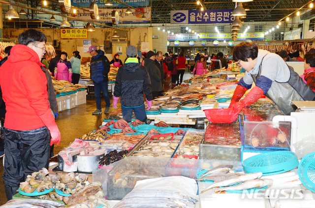 【울산=뉴시스】배병수 기자 = 설 명절을 일주일여 앞둔 지난 1월 28일 오전 울산 농수산물도매시장에서 시민들이 제수용품을 구입하고 있다. 2019.01.28. bbs@newsis.com