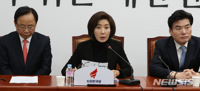 【서울=뉴시스】고승민 기자 =자유한국당 나경원 원내대표가 10일 오후 서울 여의도 국회에서 방미 관련 기자간담회를 하고 있다. 2019.02.10. kkssmm99@newsis.com