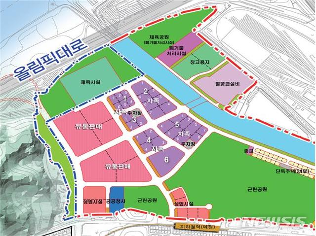 【서울=뉴시스】서울 강동구는 지난 1일 고덕비즈밸리(고덕상업업무복합단지) 내 자족기능시설용지에 대한 제3차 용지공급 추천대상자를 확정 발표했다고 13일 밝혔다. 2019.02.13. (토지이용계획도=강동구 제공)