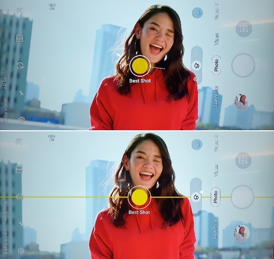 1억장 이상의 사진을 분석해 사진 비율과 배치 등 최적의 촬영 구도를 제안해 주는 갤럭시S10+의 '촬영 구도 가이드' 기능.