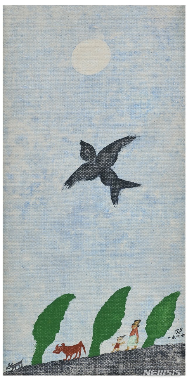 【서울=뉴시스】 장욱진_가로수_oil on canvas_44.5x22cm_1987