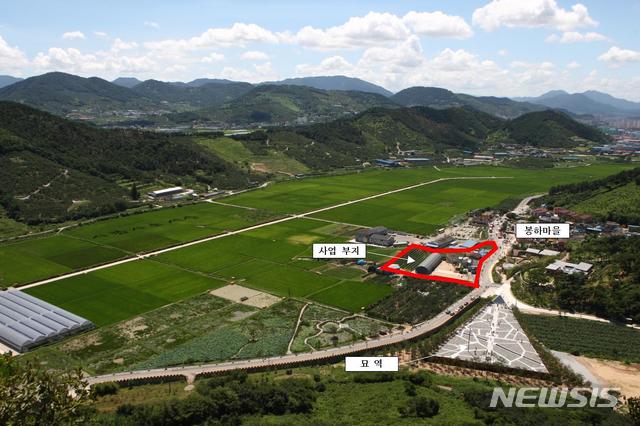 【김해=뉴시스】김상우 기자 = 경남 김해시 봉하마을에 대통령 기념관인 김해시민문화체험전시관이 사업비는 138억원을 들여 8092㎡ 부지에 지상 2층, 연면적 3744㎡ 규모로 2020년 5월 완공한다. 2019.03.06 (위치도=김해시 제공)&nbsp; photo@newsis.com