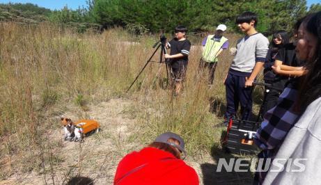 【세종=뉴시스】 이연희 기자 = 울산 동구 청소년 방과후 아카데미 애니멀유스(Animal Youth)는 야생동물의 로드킬 예방을 위해 야생동물 캐릭터의 로봇을 제작하고, 야생동물의 습성에 따른 생태통로를 따라 로봇(야생동물)의 시각으로 촬영해 UCC 영상을 제작하고, 인터넷기반 야생동물 보호 및 로드킬 예방 캠페인을 실시했다. 2019.03.08 (사진=여성가족부 제공)