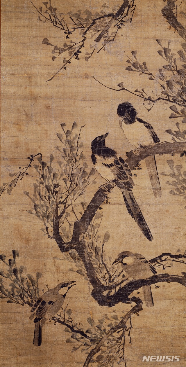 【서울=뉴시스】 조속의 화조도 '메마른 가지 위의 까치', 조선, 17세기 중엽