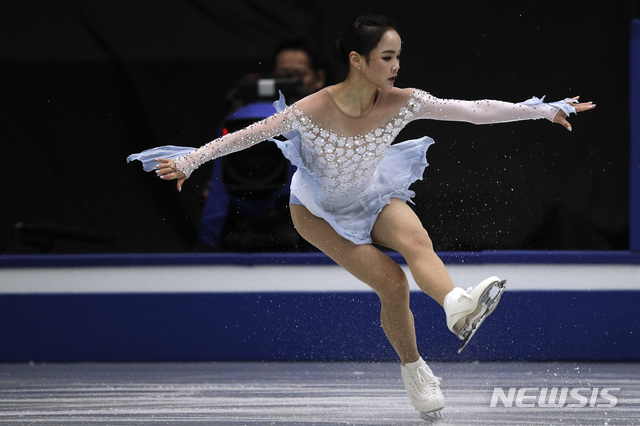 【사이타마=AP/뉴시스】20일 오후 일본 도쿄 사이타마 슈퍼 아레나에서 열린 2019 국제빙상경기연맹(ISU) 세계피겨선수권대회에 출전한 임은수가여자 싱글 쇼트프로그램 연기를 펼치고 있다. 2019.03.20.
