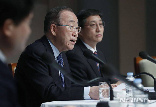 【서울=뉴시스】최동준 기자 = 반기문 전 유엔 사무총장이 26일 서울 중구 프레스센터에서 열린 관훈토론회에서 모두발언 하고 있다. 2019.03.26.&nbsp; photocdj@newsis.com