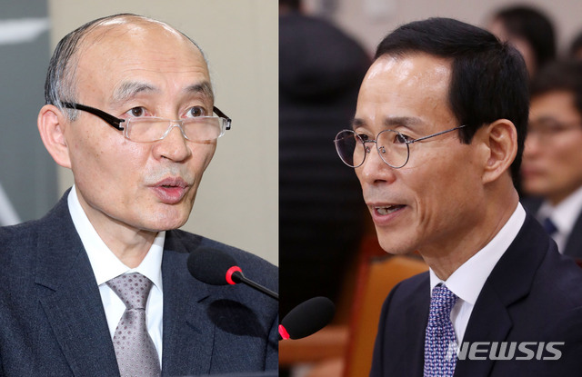 【서울=뉴시스】박영태, 홍효식 기자 = 문재인 대통령이 31일 아들의 호화 유학과 외유성 출장 의혹 등으로 논란이 제기된 조동호(왼쪽) 과학기술정보통신부 장관 후보자를 장관 후보자로 지명한 뒤 24일 만에 지명 철회했다. 문재인 정부 들어 장관 지명철회는 이번이 처음이다. 또한 부동산 투기와 자녀 편법 증여 의혹으로 자질 논란이 제기된 최정호 국토교통부장관 후보자는 이날 자진 사퇴했다. 사진은 두 후보자의 인사청문회 모습. 2019.03.31.&nbsp; photo@newsis.com