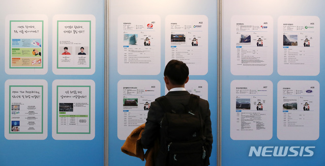 【서울=뉴시스】 고범준 기자 = 3일 오후 서울 강남구 코엑스에서 한국수력원자력 주최로 열린 2019 원자력·방사선 분야 채용박람회를 찾은 구직자들이 채용공고 게시판을 보고 있다. 2019.04.03. bjko@newsis.com