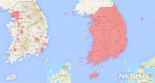 【서울=뉴시스】왼쪽은 5G 커버리지. 오른쪽은 LTE 커버리지. (출처/KT 홈페이지)  photo@newsis.com