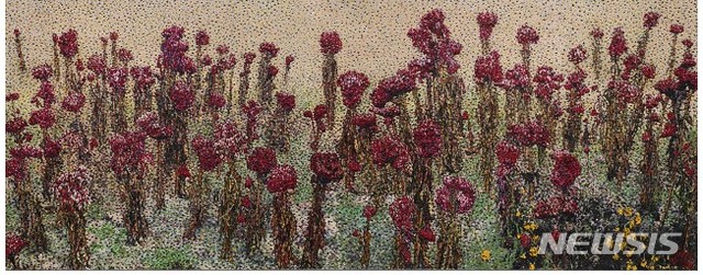 【서울=뉴시스】안창홍 <가을과 겨울사이>, 2014-2015, 136×346cm, 캔버스에 아크릴릭, 유채, 피그먼트 잉크