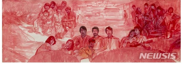 【서울=뉴시스】최민화 <두 개의 무덤과 스무 개의 나>, 1999, 139×387cm, 캔버스에 유채