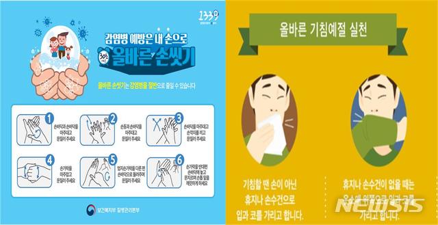 【창원=뉴시스】 12일 경남도가 급성 호흡기질환인 인플루엔자(독감) 감염 주의를 당부하고 나섰다. 그림은 독감 예방을 위한 올바른 손씻기 및 기침예절 지키기 수칙.2019.04.12.(사진=경남도청 제공) photo@newsis.com