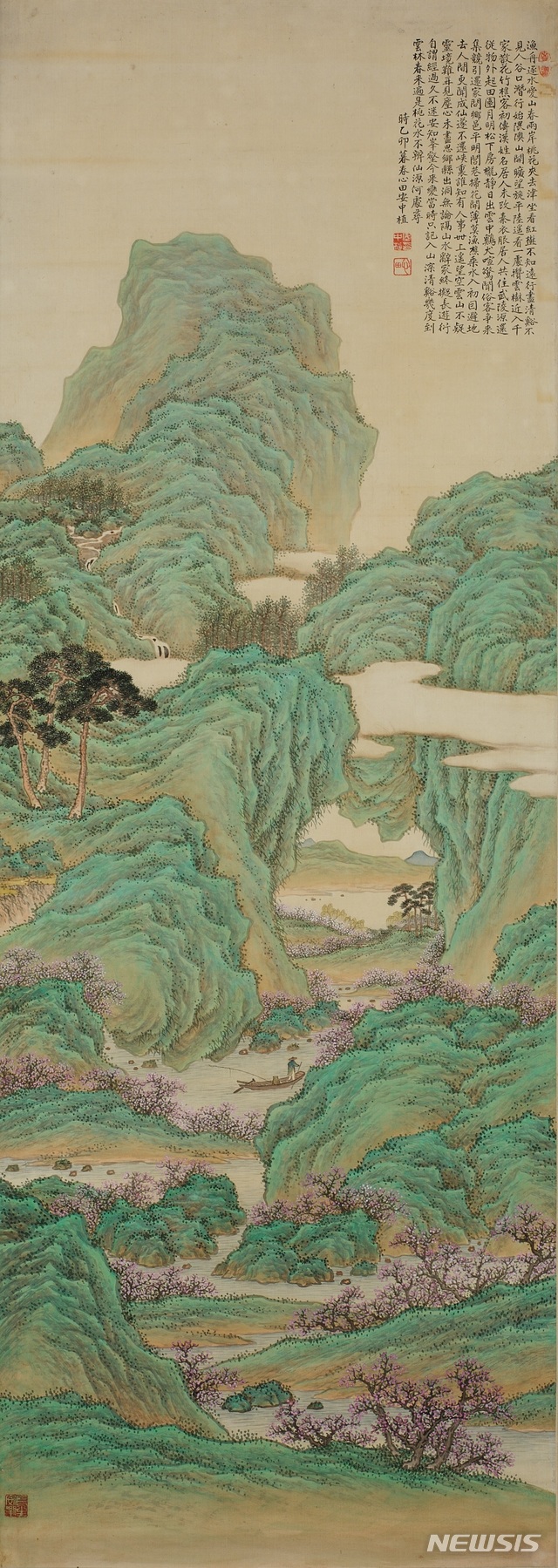  도원행주(桃源行舟), 안중식, 1915년, 비단에 색, 143.5×50.7㎝, 국립중앙박물관 소장, 1981년 이홍근 기증
