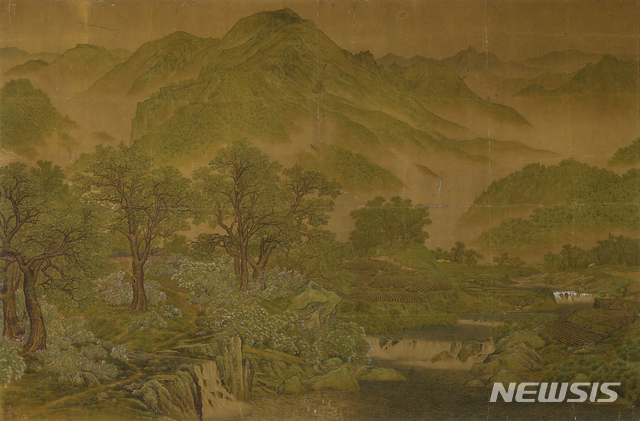 신록, 노수현, 1920년대, 비단에 색, 204.0×312.0㎝, 고려대학교박물관 소장, 등록문화재 531호