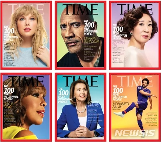 【로스앤젤레스=뉴시스】 미 시사주간지 타임이 17일(현지시간) 발표한 2019년 '세계에서 가장 영향력 있는 100인(100 Most Influential People in the World)'에 도널드 트럼프 미국 대통령과 낸시 펠로시 미 하원의장, 시진핑 중국 국가주석, 방탄소년단(BTS), 타이거 우즈, 샌드라 오, 테일러 스위프트 등이 선정됐다. <사진출처=TIME> 2019.04.17
