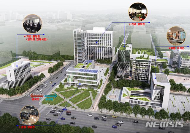 【세종=뉴시스】교육부와 국토교통부, 중소벤처기업부 장관은 24일 캠퍼스 혁신파크(도시첨단산업단지) 조성을 위한 관계기관 업무협약을 체결한다. 사진은 캠퍼스 혁신파크 조감도. 2019.04.24. (자료=교육부 제공) 