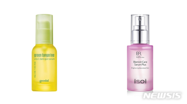 왼쪽부터 구달 ‘청귤 비타C 잡티세럼’과 아이소이 ‘불가리안 로즈 블레미쉬 케어 세럼