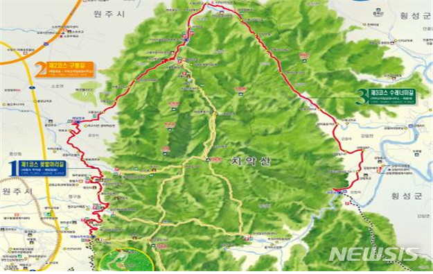 【원주=뉴시스】권순명 기자 = 강원 원주시는 25일 치악산 둘레길 3개 코스 33.1km 구간이 완공돼 개통한다.2019.04.24.(사진=원주시청 제공)photo@newsis.com