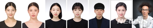 【전주=뉴시스】윤난슬 기자 = 왼쪽부터 전북대학교 무용학과 박서란, 이예림, 장하람, 정세화, 정승준, 천현정 학생과 이준모 교수.