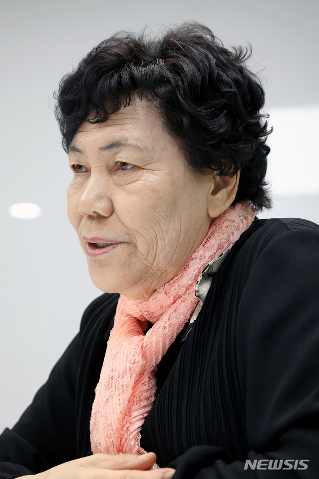 【서울=뉴시스】김병문 기자 = 강제동원 피해자 유족 박남순 씨가 7일 오후 서울 용산구 민족문제연구소에서 뉴시스와 인터뷰를 하고 있다. 2019.05.08.&nbsp; dadazon@newsis.com 