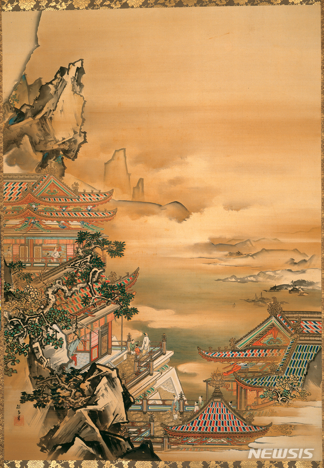 등왕각(滕王閣), 아라키 단레이(1857~1931), 20세기 초, 축, 비단에 채색