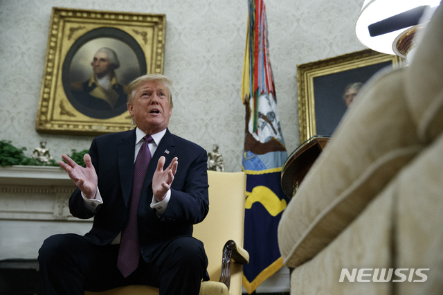 President Donald Trump speaks during a meeting with Hungarian Prime Minister Viktor Orb