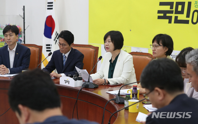 【서울=뉴시스】고승민 기자 = 27일 서울 여의도 국회에서 열린 정의당 상무위원회에서 이정미 대표가 모두발언하고 있다. 2019.05.27.kkssmm99@newsis.com