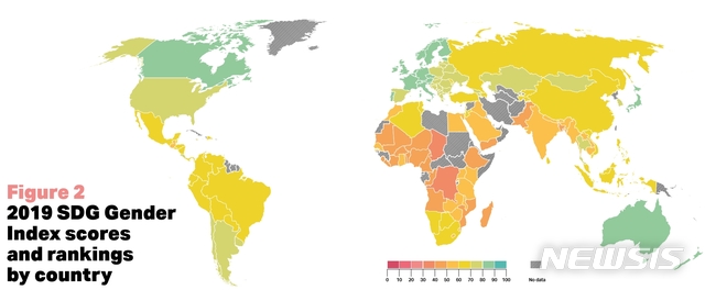 【서울=뉴시스】비정부기구 '평등조치2030'이 3일 한국의 성평등지수가 전세계 129개국 중 41위라는 내용을 담은 '2019년 지속가능발전목표(SDG) 성별지수'를 발표했다. 사진은 보고서 캡처. 2019.06.03.