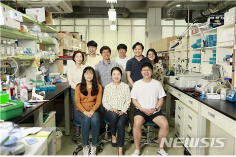 【서울=뉴시스】강석현 IBS 유전체 항상성 연구단 연구위원(윗줄 왼쪽 세 번째), 김하진 UNIST 생명과학과 교수(윗줄 오른쪽 두 번째)와 참여 연구진의 모습. (사진/IBS 제공) photo@newsis.com