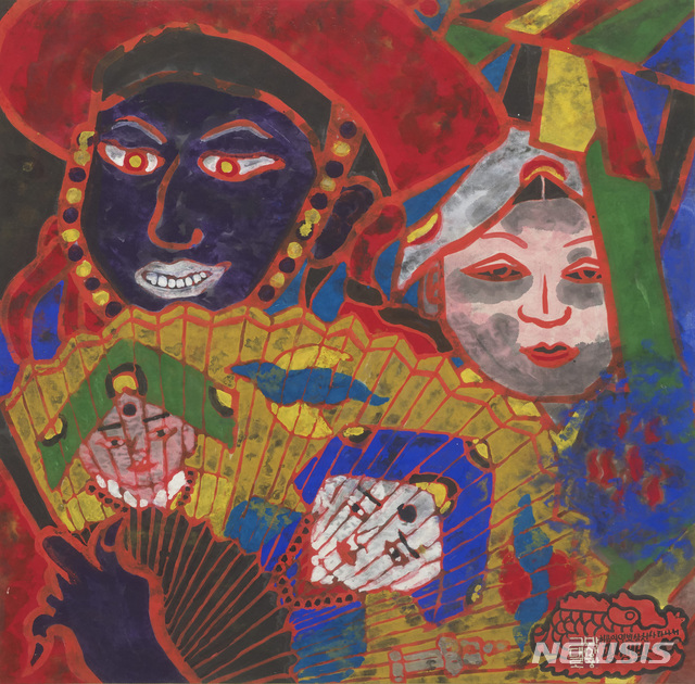 【대구=뉴시스】배소영 기자 = 대구미술관은 10월20일까지 2·3전시실에서 박생광 대규모 회고전을 연다고 6일 밝혔다. 사진은 박생광의 1981년 작품 '무속'. 2019.06.06. photo@newsis.com