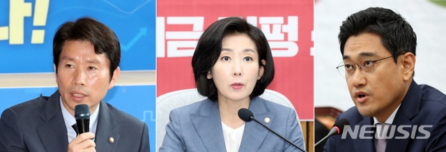 【서울=뉴시스】여야 3당 원내대표. 왼쪽부터 순서대로 더불어민주당 이인영, 자유한국당 나경원, 바른미래당 오신환 원내대표. 2019.06.07.&nbsp; photo@newsis.com 