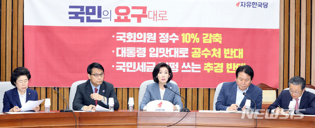 【서울=뉴시스】 박영태 기자 = 7일 오전 서울 여의도 국회에서 열린 자유한국당 원내대책회의에서 나경원 원내대표가 발언하고 있다. 2019.06.07.since1999@newsis.com