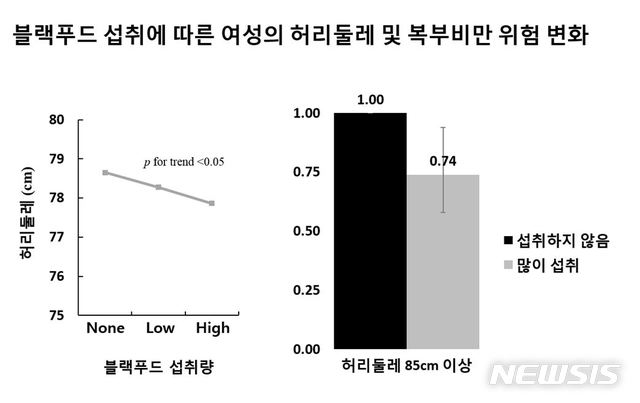 【세종=뉴시스】성인 여성의 블랙푸드 섭취에 따른 허리둘레 및 복부비만 위험 변화