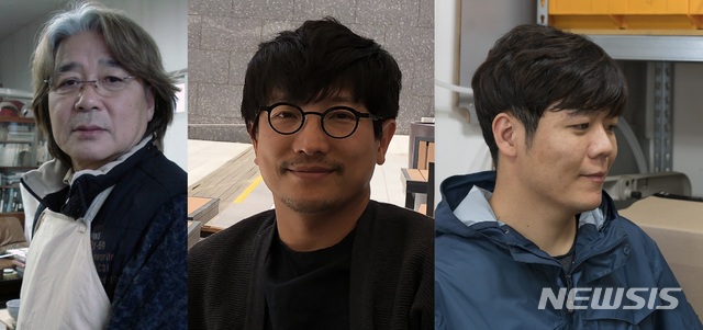 【서울=뉴시스】제33회 김세중 본상 수상 심정수(왼쪽),제30회 청년조각상 최종운,백정기(맨 오른쪽)