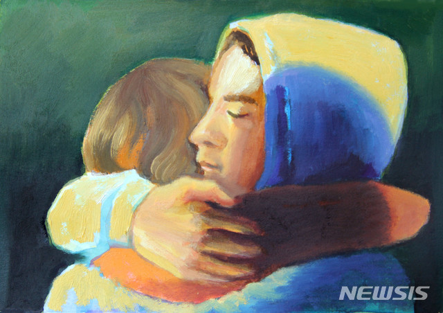 【서울=뉴시스】한뼘 그림 아트페어, 이효연_HUG_oil on paper_12.8 x 18.2cm_2019