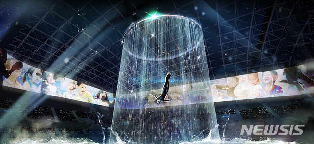 【광주=뉴시스】= '평화의 물결 속으로(DIVE INTO PEACE)' 2019광주FINA세계수영선수권대회 개막식 일부 장면. 2019.06.25 (사진=광주세계수영선수권대회 조직위원회 제공)&nbsp; photo@newsis.com 