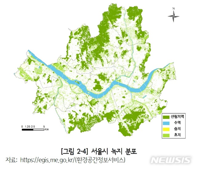 【서울=뉴시스】 서울시 녹지 분포. 2019.06.26. (그림=서울연구원 제공)