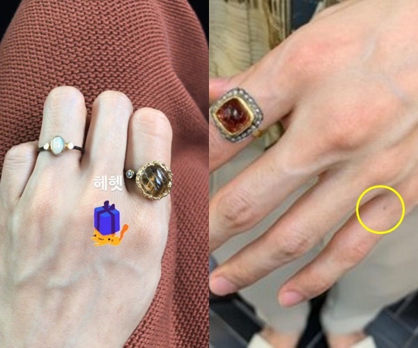 이엘 손(왼쪽), 김재욱으로 추정되는 손 ⓒ인스타그램