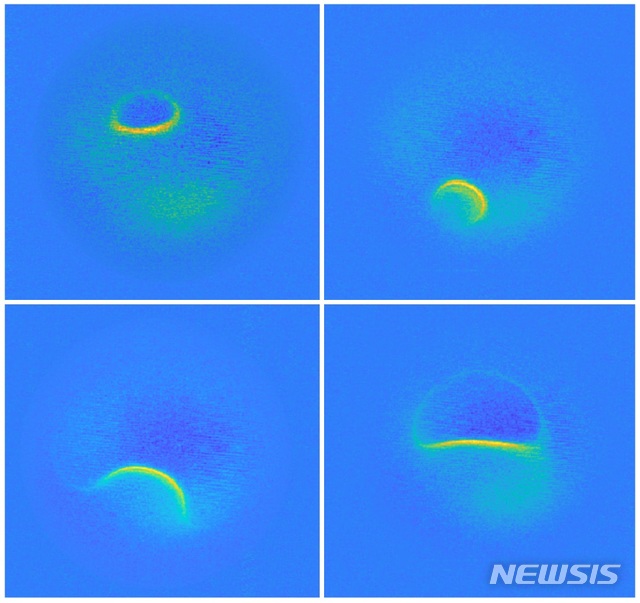【서울=뉴시스】원자들의 자기공명영상 측정 데이터. 서로 다른 에너지 기준으로 측정한 티타늄 원자들의 자기공명영상 이미지. 설정한 에너지와 원자의 자기장이 동일한 부분이 밝게 나타난다. (사진/기초과학연구원 제공) photo@newsis.com